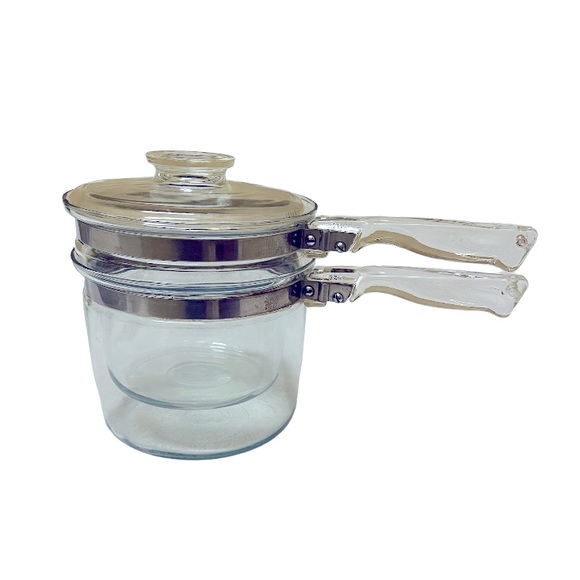 Pyrex Other - VINTAGE PYREX GLASS DOUBLE BOILER PAN FLAMEWARE COMPLETE LID
